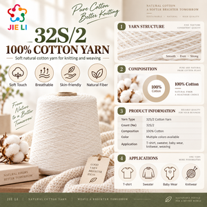 Fil à tricoter 100% coton 32S/2, filé à anneaux, pur coton, pour vêtements et tissus, tricotage, vêtements tricotés et textile de maison - Product Image 2