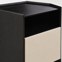 Table de chevet moderne en placage de bois fumé E1 MDF avec détails en verre et placage de bois, fournisseur de mobilier d'hôtel