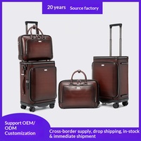 Valise de voyage à roulettes 20 pouces en cuir véritable Blue Cross-border pour homme, avec ouverture frontale, et mallette 16 pouces marron