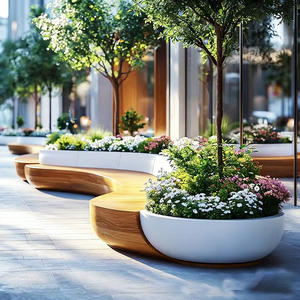 Banco Comercial Ecológico de FRP GRC con Forma Hexagonal G75, con Listones de Madera y Jardinera para Parques y Hoteles - Product Image 3