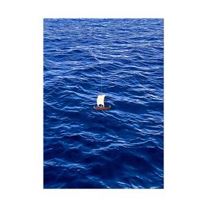 Peinture murale artisanale moderne, bateau à voile bleu vue sur la mer, affiche imprimée sur toile, art mural pour la décoration de la maison et des hôtels - Product Image 6
