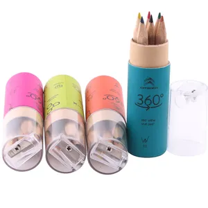 Disesuaikan Anak-anak Kecil Kayu Mini 6Pcs Pensil Warna Alami Set Kotak Hadiah Pelangi Menggambar Pensil Berwarna Tabung Pensil Warna