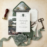 Suite d'invitations de mariage personnalisées de style baroque vintage, cartes d'invitation de luxe personnalisées avec enveloppes, faible quantité minimale de commande acceptée