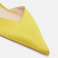 Sandales plates jaunes en satin à bout pointu, chaussures habillées à enfiler, escarpins slingback de créateur