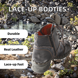 Botines de Mujer con Parches de Cuero Lavado y Cordones, Forro de Cuero Genuino Resistente para Todas las Temporadas - Product Image 2