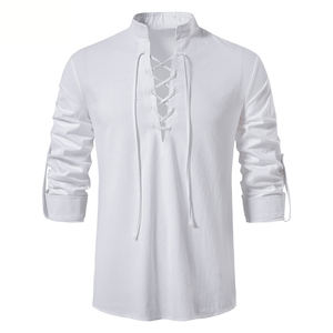 <span class=keywords><strong>Chemise</strong></span> Homme Médiévale en Coton et <span class=keywords><strong>Lin</strong></span>, Manches Longues, Style Hippie Décontracté, Col Montant Uni, Style Européen et Américain, <span class=keywords><strong>Chemise</strong></span> Transfrontalière - Product Image 5