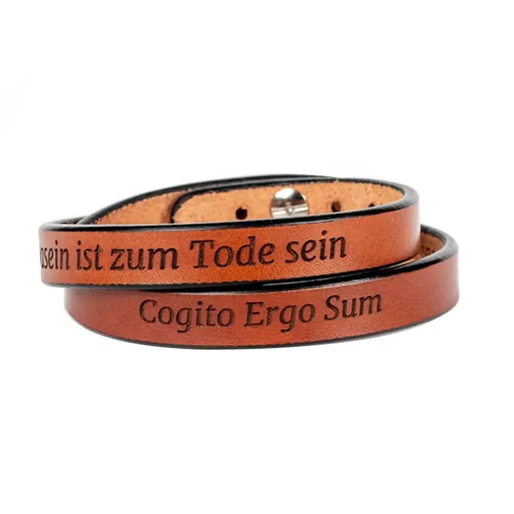 Custom Logo Double Wrap Adjustable Wristband Minimalist Men Genuine Leather Bracelet
