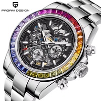 Montre automatique de luxe pour homme PAGANI DESIGN PD1777 40 mm en acier inoxydable, avec lunette arc-en-ciel, mouvement mécanique, verre Hardlex.
