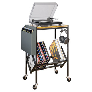 Double Layer Wrought <b>Iron</b> Record Rack With Storage Bag Media Shelf For Vinyl Records And Magazine Display - Product Image 5