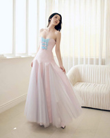 2025 automne Chic chérie Tulle Maxi robe sans bretelles robe de Cocktail élégant dentelle Corset détail fourrure décoration en mousseline de soie tissu
