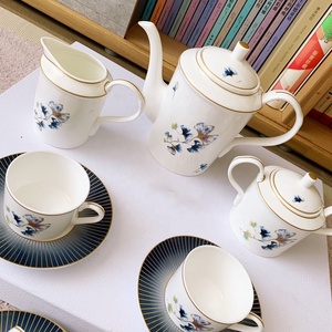 Hot Selling European Luxury Blue Gingko Flower Porcelain Coffee <b>Set</b> and Afternoon <b>Tea</b> Bone China Cups and Saucers - Product Image 5