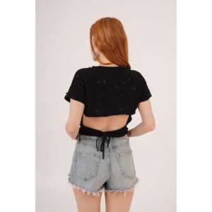 Wholesale <b>Black</b> Crop <b>Top</b> <b>for</b> <b>Women</b> Casual Striped Knitted <b>Tank</b> <b>Tops</b> Padded Breathable Features Custom Logo Back Strap Detail - Product Image 3