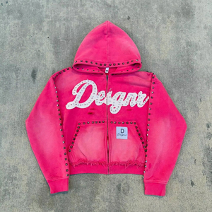 Completo Streetwear Vintage WSL Personalizzato: Felpa con Cappuccio e Pantaloncini da Uomo, Stile Boxy Cropped, Effetto Usurato e Strappato, Ricamo con Patch, Zip, Strass e Effetto Sbiadito dal Sole - Product Image 1