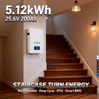 Baterai LiFePO4 24V 5kWh 25.6V 200Ah untuk Sistem Energi Surya yang Dipasang di Dinding