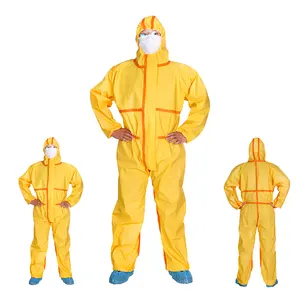 Type 3 4 Yellow Nonwoven Chemical Nuclear Disposable Protection Coveralls Disposable Coveralls For Industry Oil Gas