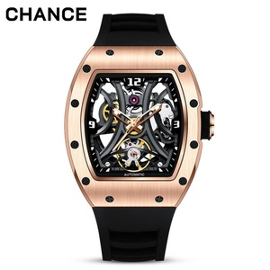 Unique Men Automatic Mechanical Hollow Tonneau Stainless Steel Case Silicon Band Self-Wind Movement <b>Watch</b> 1 Piece with Own logo - Product Image 5