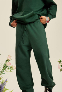 Pantalon de survêtement décontracté et sportif en molleton brodé, couleur unie, taille mi-haute, anti-plis, poids lourd 440G - Product Image 2