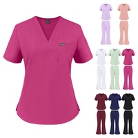 Conjuntos de Uniformes Médicos Elásticos para Mujer, Uniformes de Enfermería, Trajes de Enfermera, Uniformes de Hospital, Conjuntos de Pantalones Anchos