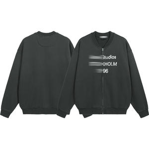 Giacca autunnale in metallo Vintage lavata strappata a spruzzo ampia felpa Casual con colletto con cappuccio foderato con cerniera - Product Image 6