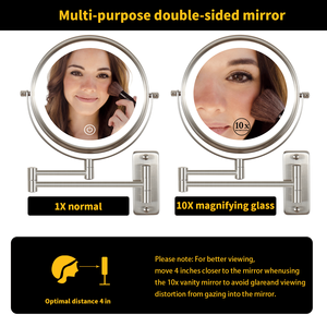 Miroir de maquillage rond mural DB de 8 pouces, grossissement 1x 10x, double face avec lumière LED, variateur d'intensité tactile - Product Image 3