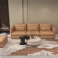 Ensemble de canapé sectionnel moderne en cuir noir, 3 places, fauteuil, ottoman, structure métallique, meubles modulaires pour salon, OEM ODM
