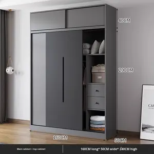 <span class=keywords><strong>Armoire</strong></span> à portes coulissantes pour usage domestique, idéale pour petits appartements, <span class=keywords><strong>chambre</strong></span> à coucher moderne et simple, en panneau artificiel, deux portes, pour chambres à louer, rangement intégré - Product Image 4