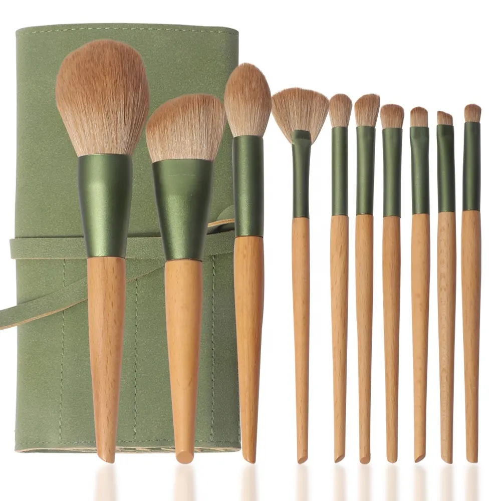 Hot 10pcs Blush Concealer Wood Handle Cruelty Free Soft High Quality Fiber Hair Private Label Synthetic Vegan Makeup Brush Set