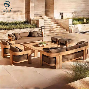 Hiện đại sang trọng Đồ Gỗ Ngoài Trời Gỗ Tếch sofa Vườn sofa ngoài trời đặt cho khách sạn biệt thự - Product Image 1