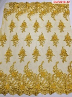 Tissu textile double, tissu à broderie cordonnée avec fil doré, nouveau tissu bleu marine avec perles, dentelle