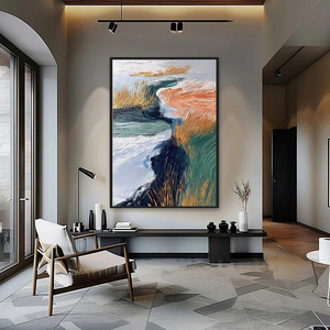 Peinture abstraite texturée de paysage fluvial Golden Estuary, peinte à la main à l'huile sur toile avec cadre, décoration murale contemporaine - Product Image 4