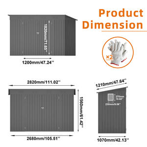 9 x4ftfree Shipping in magazzino in metallo grigio casetta da giardino per attrezzi tetto spiovente 6 prese d'aria 2 porte a battente telaio in acciaio per cortile Patio - Product Image 3