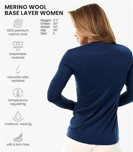 Sweat-shirt T-shirt décontracté à col rond pour <span class=keywords><strong>femme</strong></span>, 100 % laine mérinos, nouvelle collection, coupe ajustée, respirant, manches longues, vente en gros - Product Image 4