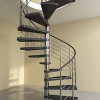Escalier en colimaçon classique en acier inoxydable pour intérieur avec marches en bois massif pour duplex résidentiel