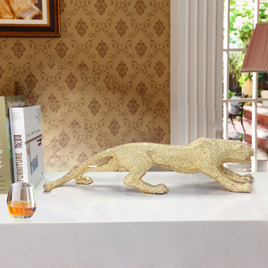 <span class=keywords><strong>Statue</strong></span> de diamant en fibre de verre, artisanat en résine, sculpture de maison, figurine en résine or léopard - Product Image 4
