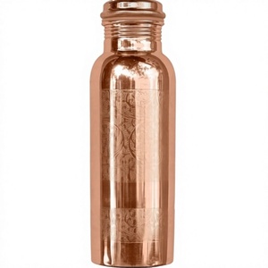 Handmade Antique Etched Pure Copper Water Bottle Floral Embossed Ayurvedic Health Drinkware Leakproof Flask Screw Lid - Product Image 1