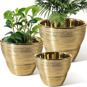 3 Pacote De Ouro Plantadores Vasos De Planta De Casa 7.1/6/5 Polegada Escovado Planta De Ouro Vasos De Flores De Latão Plantador