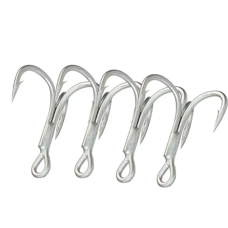 wholesale New Pesca 4X Strength high carbon steel Barbed Treble Fishing Hook round bent Fishing Hooks