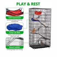 Cage pour chat en métal noir à monter soi-même avec roulettes, zone de jeu spacieuse, hamac suspendu, plusieurs coussins, échelles pour chats d'intérieur multiples