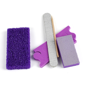 Kit de pédicure jetable en bois 5 en 1 avec lime à ongles et polissoir violet/jaune pour manucure professionnelle - Product Image 3