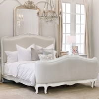 Lit double en bois massif sculpté de style français vintage, lit king size princesse en chêne massif américain, meubles de chambre à coucher