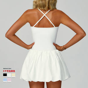 Benutzer definierte Logo Plain Puffy One Piece Tennis Kleider Frauen V-Ausschnitt Eingebaute Shorts Cross Back Golf Badminton Plus Size Sommerkleid - Product Image 6