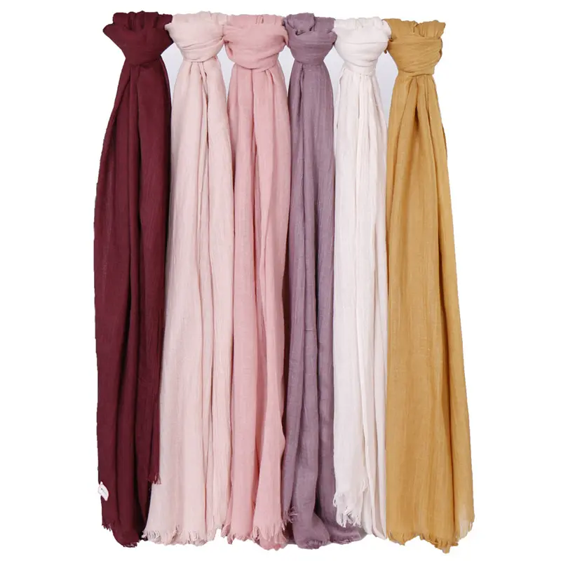 Hot Selling Cotton And Linen Scarf Fashion Hijab Scarf With Fuzz Edge For Women