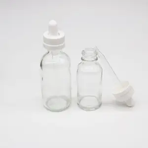 Bouteille compte-gouttes en verre rond boston transparent, bouteilles d'huile essentielle 30ml 60ml 120ml