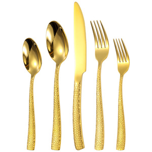 430 Stainless Steel Hammered Cutlery Set Dessert Spoon Snakeskin Gold Water Cube Steak Cutlery Party <b>Dinnerware</b> - Product Image 4
