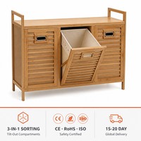 Cesto de Roupa em Bambu com 3 Seções, Grande Capacidade, Armazenamento Natural FSC com Sacos Removíveis para Quarto e Lavanderia
