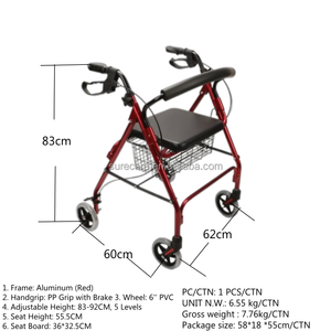 הליכון מתקפל נייד מקצועי למבוגרים עם מושב רך, כולל כיסא גלגלים מתכתי מתקפל. - Product Image 2