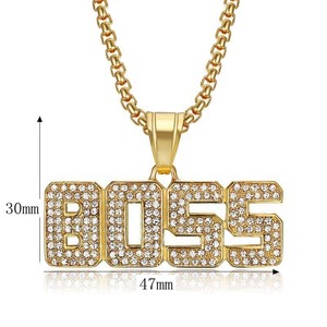 Boss Letter Pendant Necklace Gold Plated <b>Titanium</b> Steel Pave Setting Party Fashion Jewelry - Product Image 5