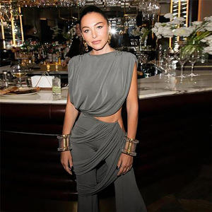 T-shirt Design irrégulier couleur unie deux pièces pantalon évasé ensemble automne vêtements pour femmes élégant 2 pièces ensemble pour les femmes - Product Image 5