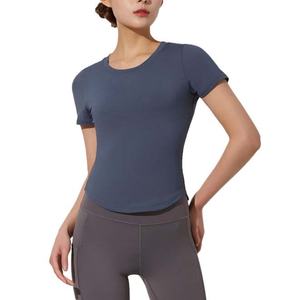 T-shirt de yoga personnalisé à séchage rapide, manches courtes, pour femme, respirant, élastique, haut de sport, course à pied, séchage rapide - Product Image 1