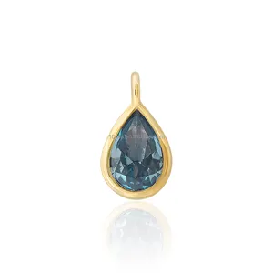 14K Solid Gold Jewelry Gold Charm CZ Water Drop Charms Pendant For Permanent Jewelry